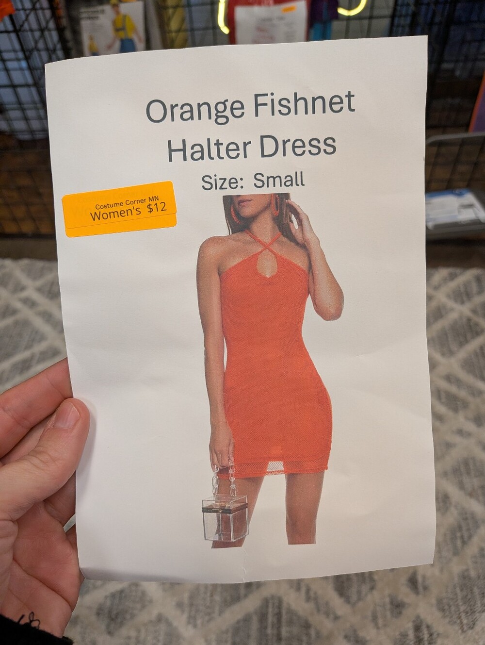 New Women's Orange Fishnet Halter Dress